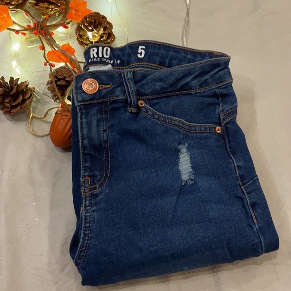 Urban Planet Rio Mid Rise Push Up Distressed Knees Jeans